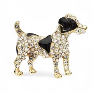 Crystal Spoted Black Patches Pup Brooch Scarf Jacket Hat Bag Pin Charm